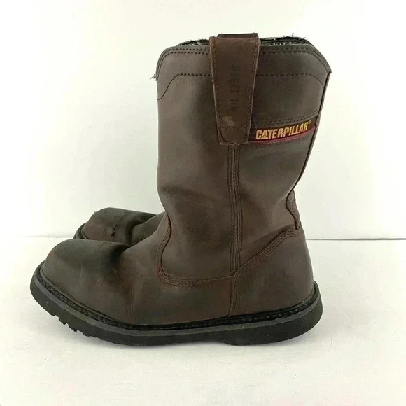 Cat Footwear Men's Brown Leather Work Boots 9.5 Hudson EH Steel Toe Wellington - Picture 11 of 14